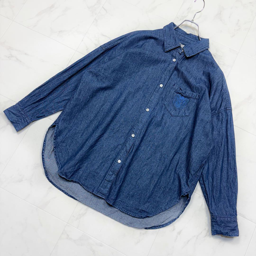 コラージュガリャルダガランテ デニムシャツ ロゴ刺繍 Free 長袖 青 Q.anos キュアノス エンブレムシャツ オーバーサイズシャツ拍卖