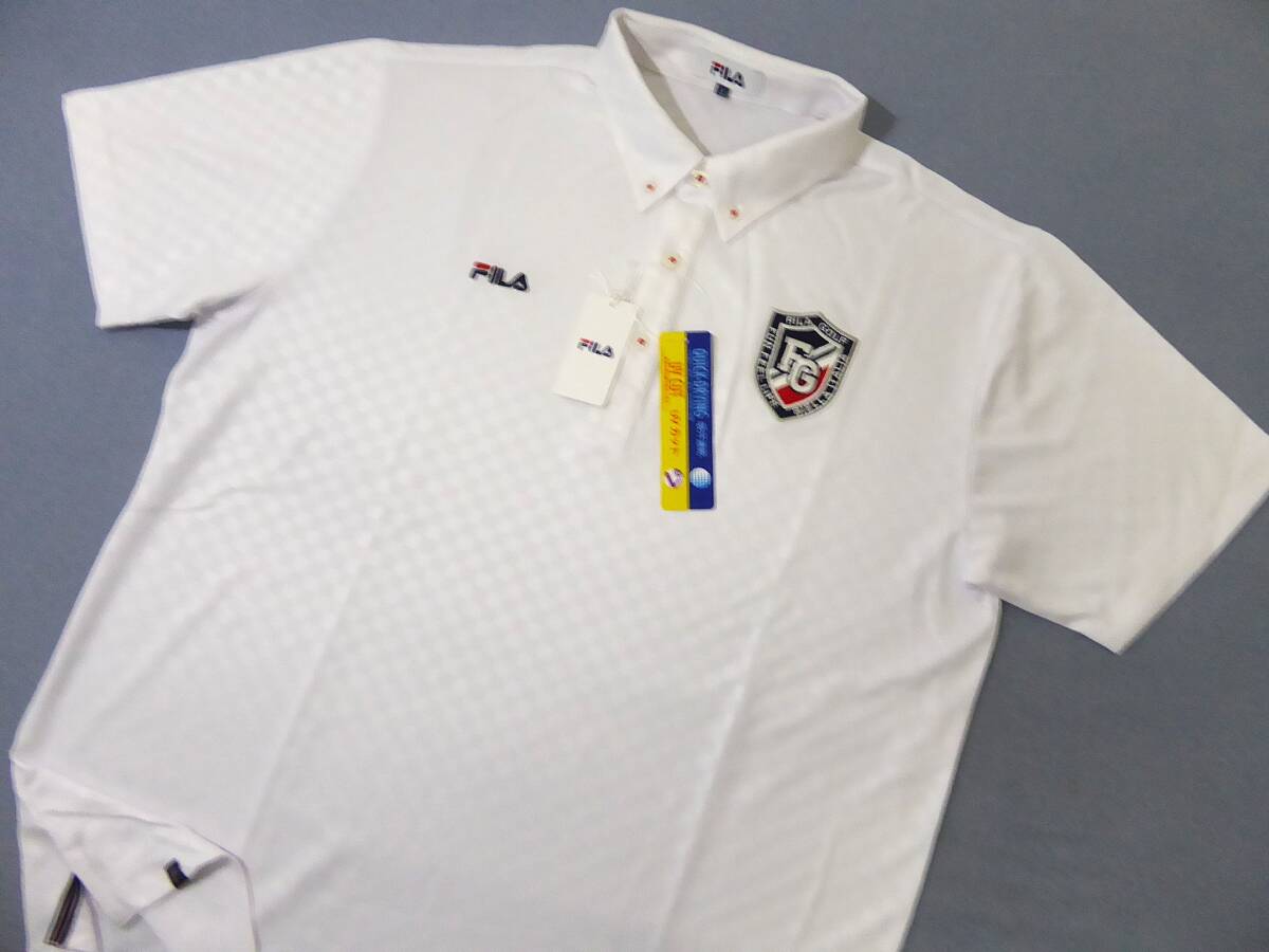FILA GOLF フィラ ゴルフ 吸汗速乾 UVカット ストレッチ ボタンダウン半袖ポロシャツ LL 白 ② 拍卖