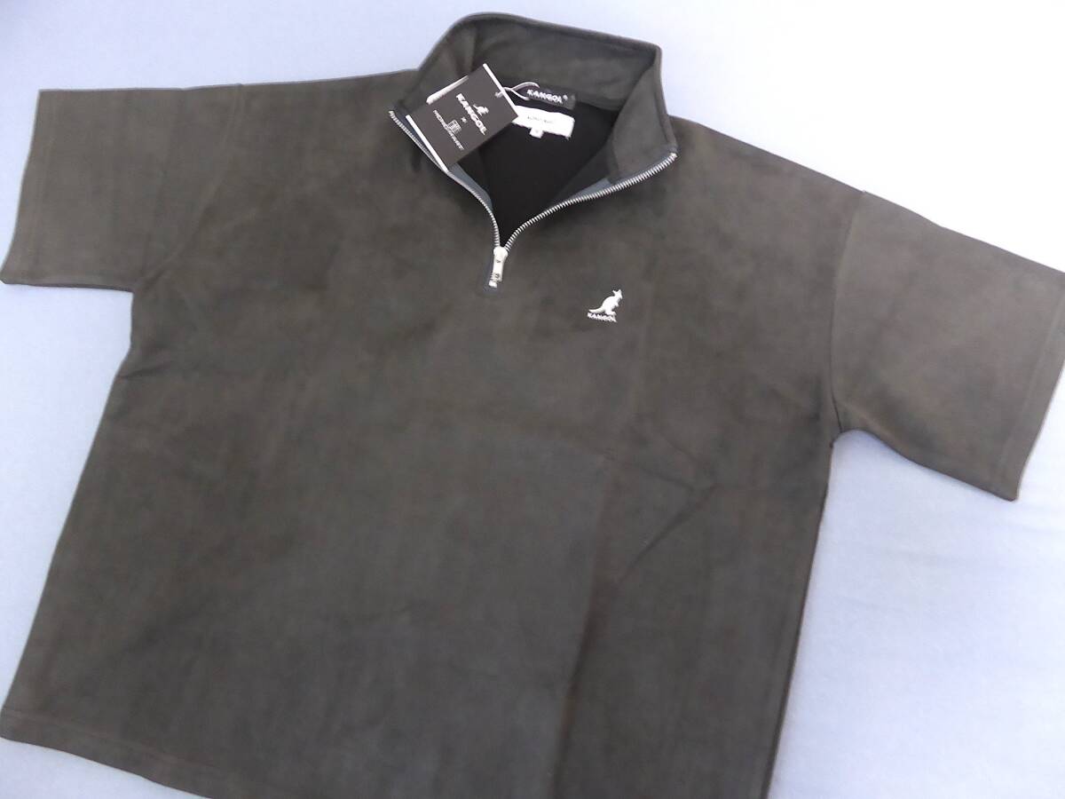 身幅大きい KANGOL カンゴール オーバーサイズ スウェード ハーフジップ 半袖 シャツ M 黒拍卖