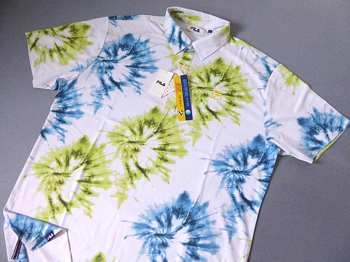 FILA GOLF フィラ ゴルフ 吸汗速乾 UVCUT ストレッチ タイダイ柄 半袖ポロシャツ LL 黄 ①拍卖