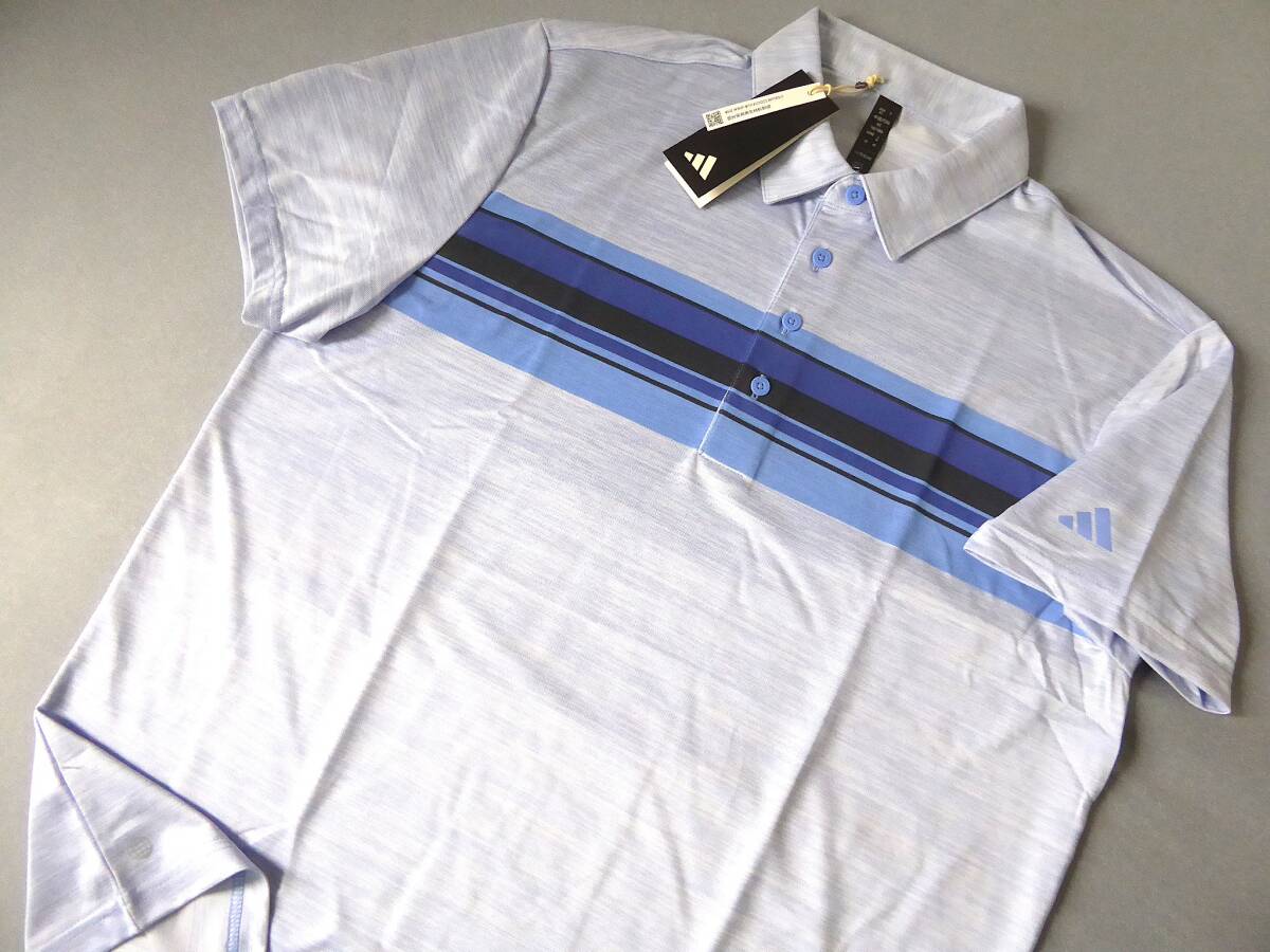 adidas GOLF アディダス ゴルフ EEW11 吸汗速乾 スリーストライプ 半袖ポロシャツ XL 薄青 ②拍卖