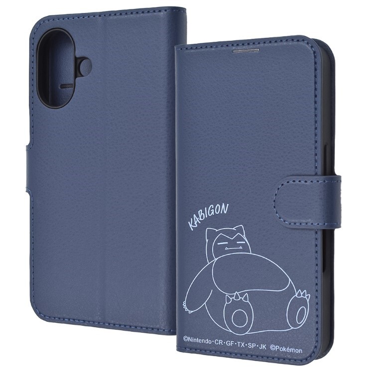 iPhone16 ケース 手帳型 ポケモン カビゴン ネイビー キャラクター グッズ 衝撃吸収 ベルト アイフォン アイホン拍卖