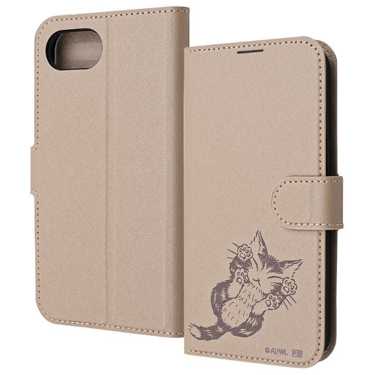 iPhone16e ケース 手帳型 猫のダヤン ベージュ 肉球 WACHIFIELD PUレザー スマホ カバー シンプル 衝撃吸収 アイフォン アイホン拍卖