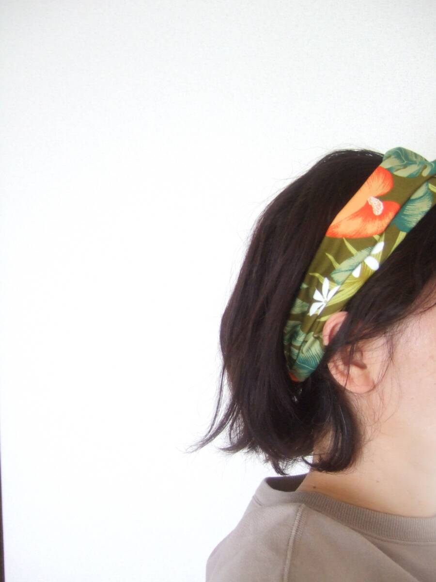 ★即決★ハンドメイド モンテスラ グリーン コットンのゆるターバン***ヘアバンド リゾートにも 海や山のお供に ノンストレス拍卖