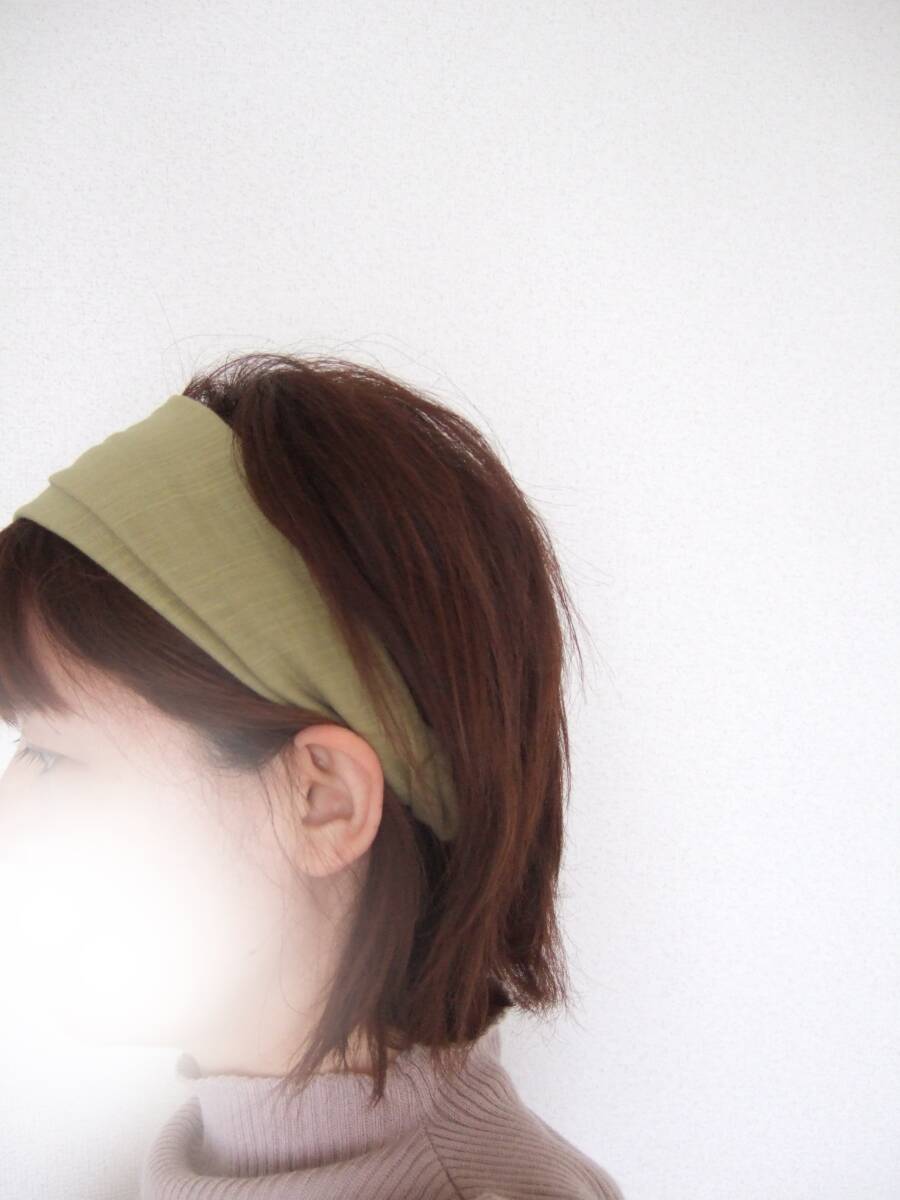 ★即決★ハンドメイド 肌触りの良いスラブダブルガーゼ 抹茶 柔らかコットンのゆるターバン***ヘアバンド お家でほっこり拍卖