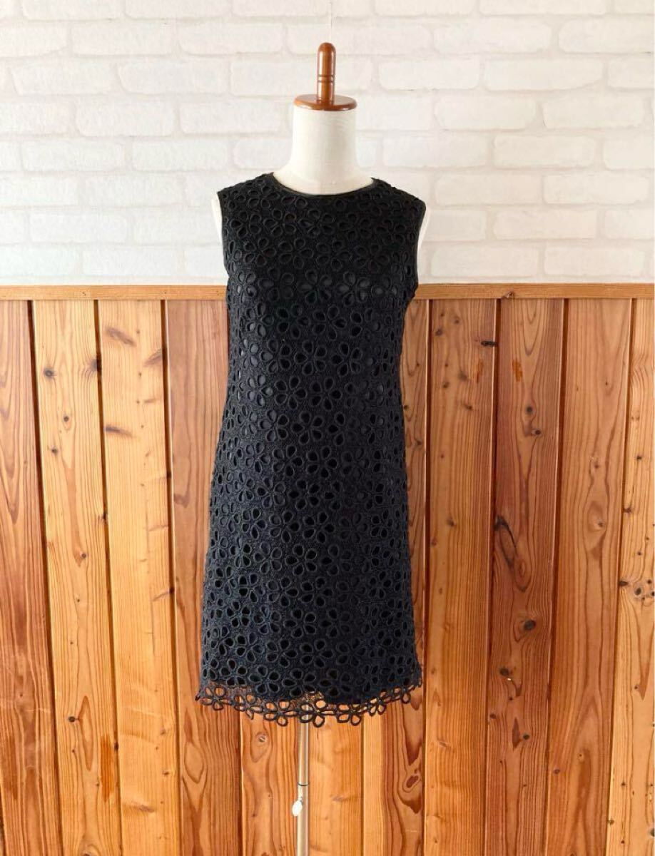GU レディース ワンピース Mサイズ 黒 ノースリーブ 花柄レース 上品 膝丈スカート フォーマル casual dress ⑪1拍卖