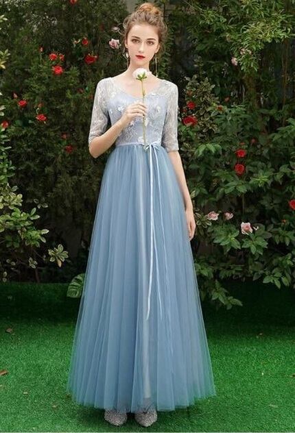 未使用 発表会 舞台衣装 パーティ フォ-マル チュール ロング丈 M ドレス (OPN2285)拍卖