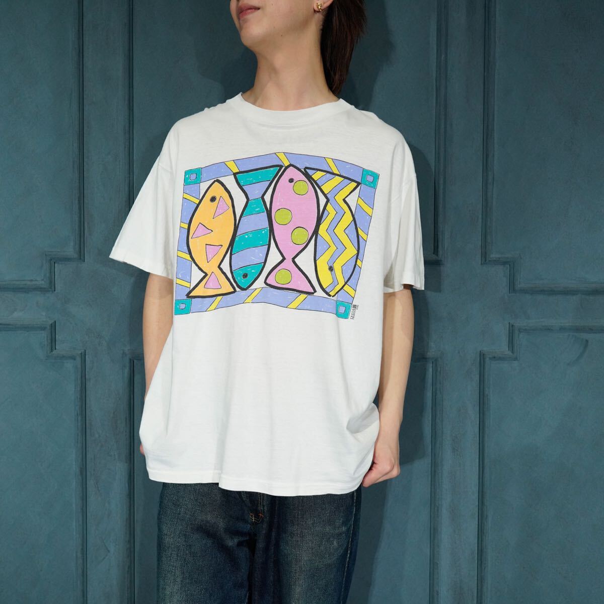 90's USA VINTAGE FRESH PRODUCE FISH ART PRINT DESIGN T SHIRT/90年代アメリカ古着アートプリントデザインTシャツ 拍卖