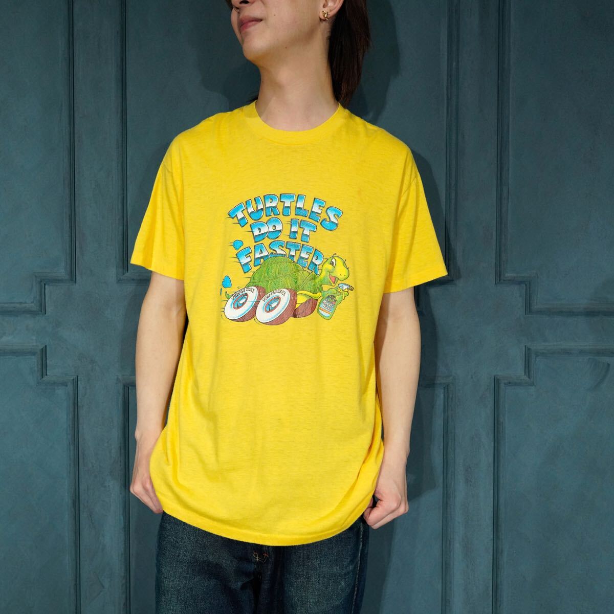 70's USA VINTAGE spont- by STEDMAN 70年代アメリカ古着亀のキャラクタープリントデザインTシャツ拍卖