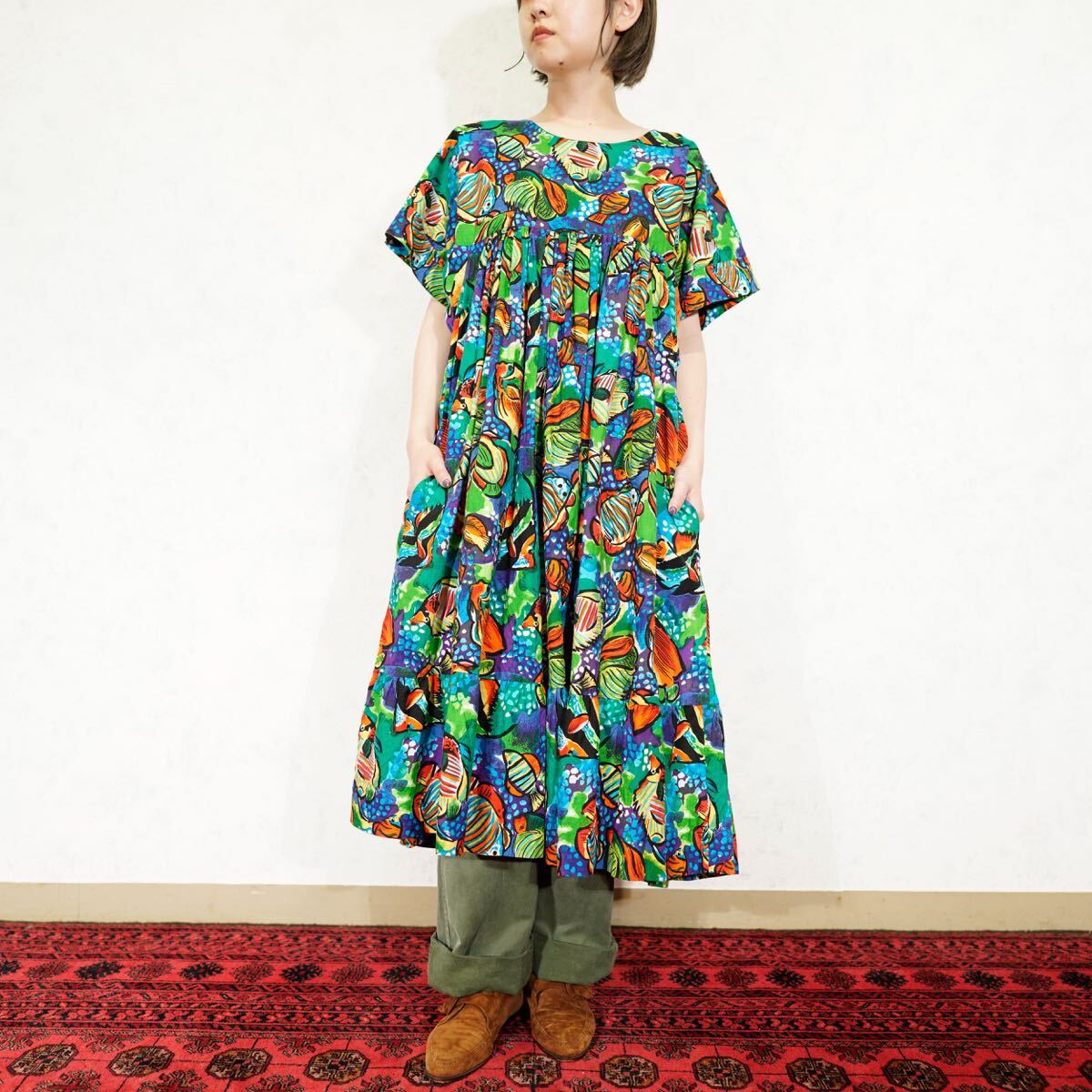 USA VINTAGE TRIPICAL FISH PATTERNED DESIGN ONE PIECE/アメリカ古着熱帯魚柄デザインワンピース拍卖