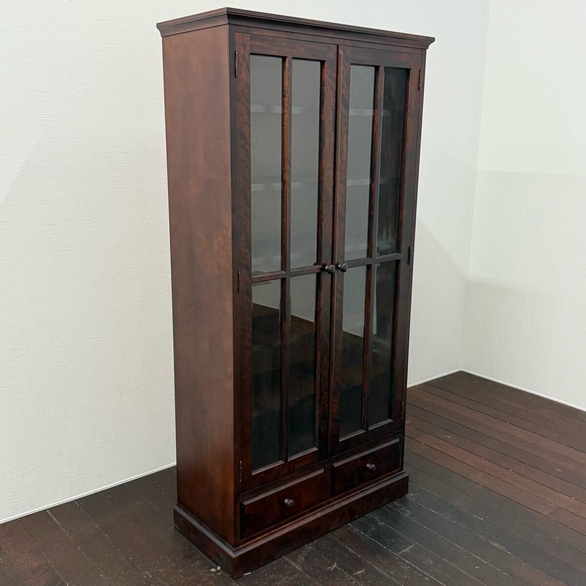 H17C22 和光 北海民芸書棚 和モダン 飾り棚 本棚 ブックシェルフ 本箱 ブックキャビネット ガラス戸 書斎棚 樺材 収納 拍卖