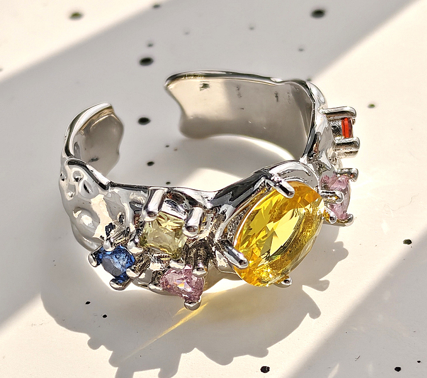 N2506163◆Bigstone◆【不規則カラフル】キラキラ輝く*ファッション印象*豪華なリング*14号拍卖