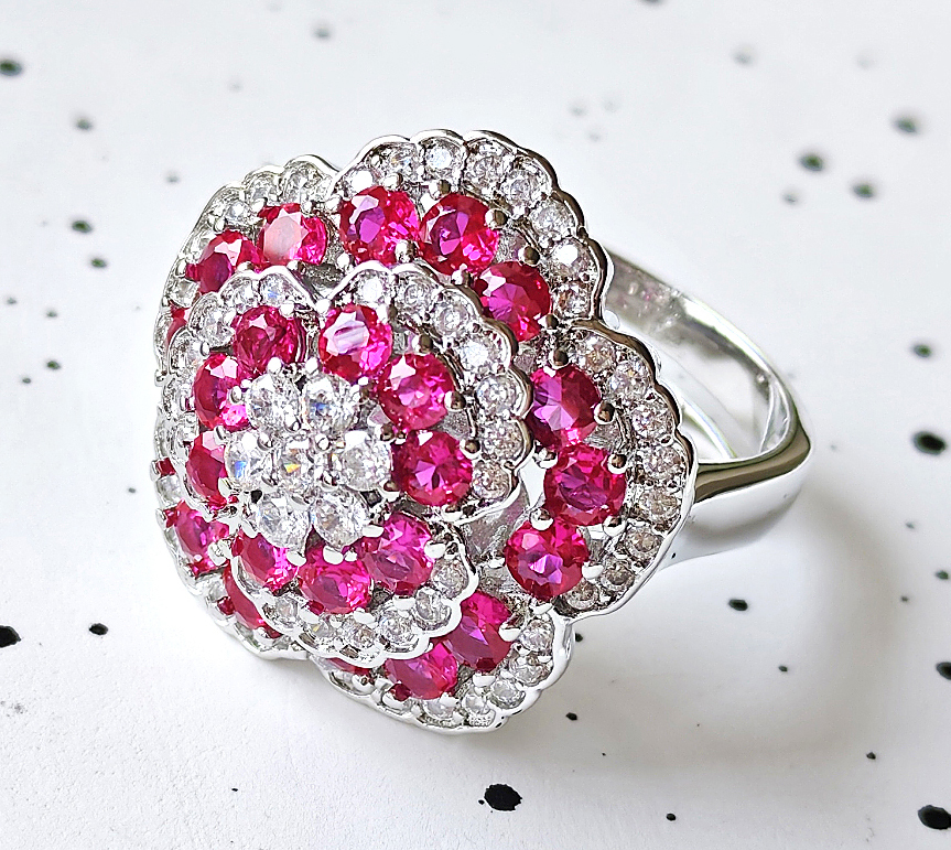 N2501253◆Bigstone◆【バラの花】キラキラ輝く*ファッション印象*豪華なリング*フリー拍卖