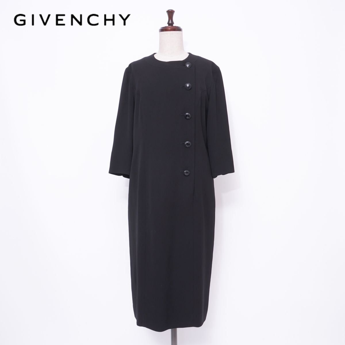 美品 GIVENCHY HI FORMAL ジバンシー ブラックフォーマルワンピース ミモレ丈 裏地付き レディース ブラック 黒 サイズ12*ED1119拍卖