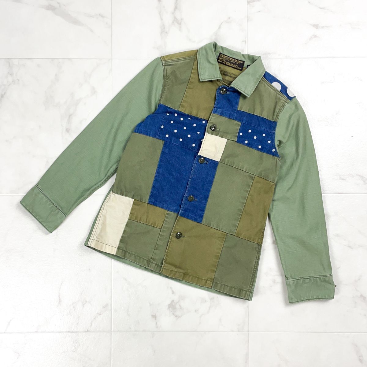 DENIM&DUNGAREE デニム&ダンガリー キッズ パッチワークシャツジャケット 長袖 ドット柄 ミリタリー 子供服 サイズ130*ED32拍卖