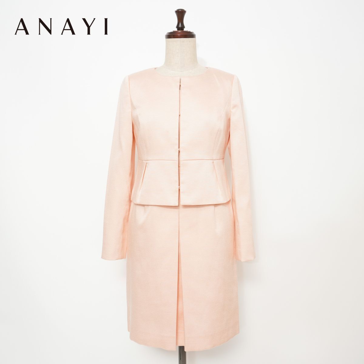 ANAYI アナイ セットアップワンピーススーツ ノーカラージャケット ノースリーブワンピース 膝丈 総裏 レディース ピンク サイズ36*ED1205拍卖