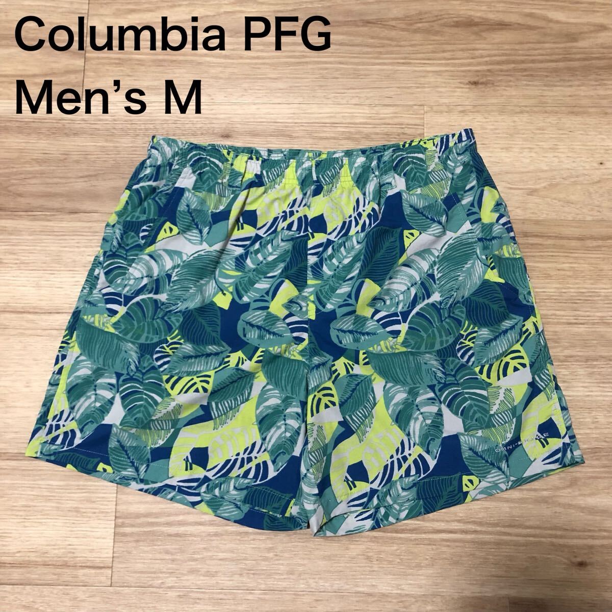【送料無料】洗濯済みColumbia PFG水着スイムウェア 緑青系総柄 メンズMサイズ コロンビアショートパンツショーツボトムスアウトドア拍卖