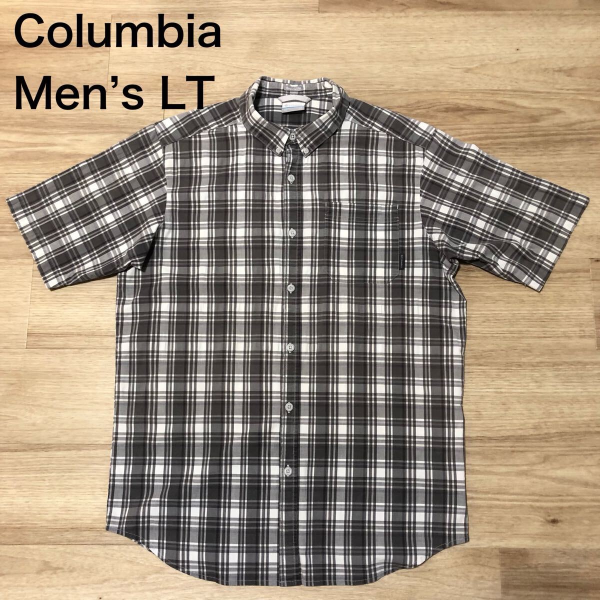 【送料無料】Columbia半袖シャツ グレー系チェック柄 メンズLTサイズ コロンビアアウトドアシャツ登山拍卖