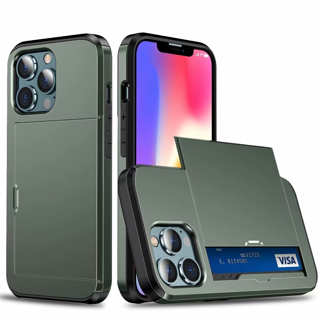 iPhone 16 Pro Max用 ケース アーミーグリーン 背面カバー カード収納 濃い緑色 カードホルダー拍卖
