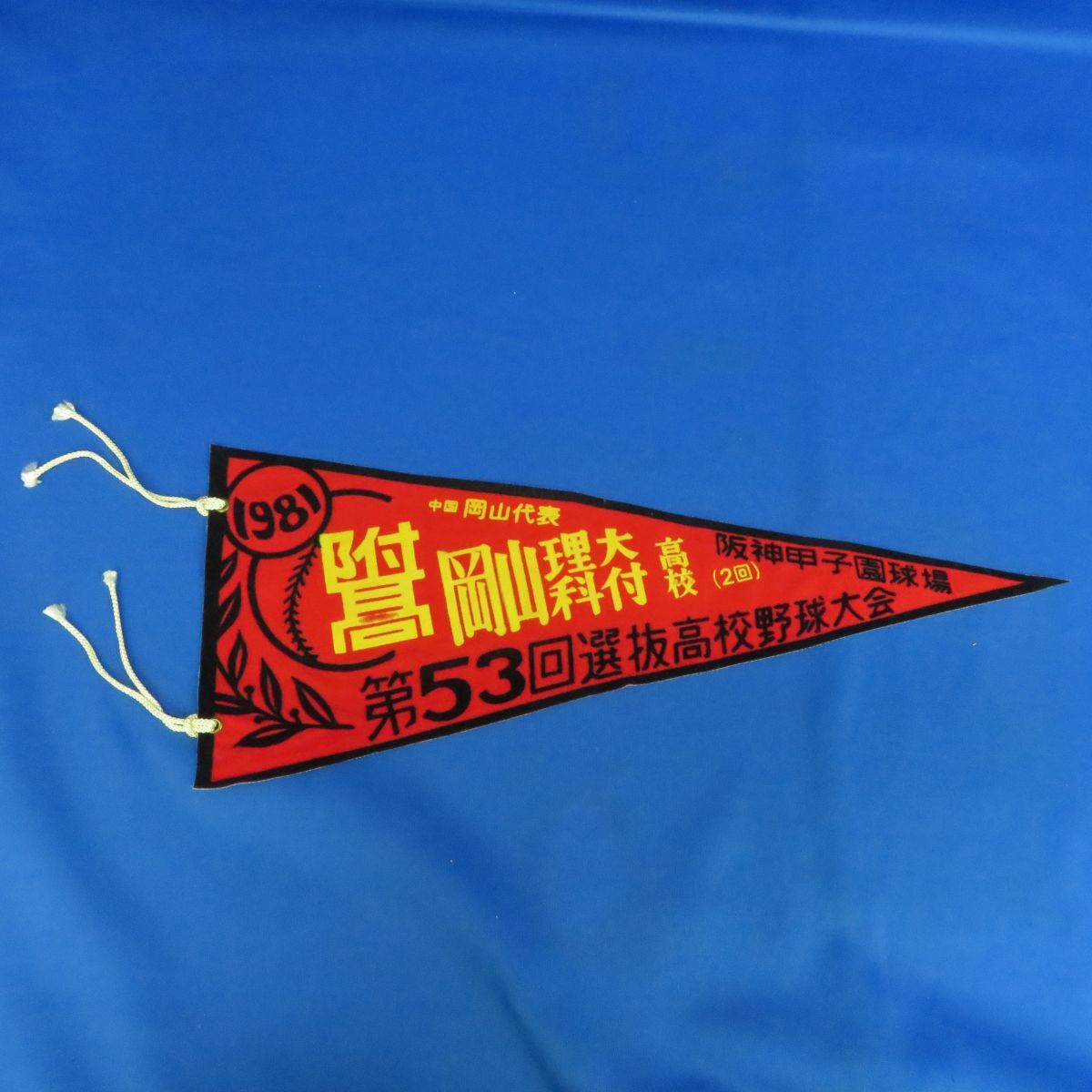 ポ15Q1624<高校野球大会記念ペナント>中国 岡山代表 岡山理科大付高校(2回) 第53回選抜高校野球大会 1981年 阪神甲子園球場拍卖