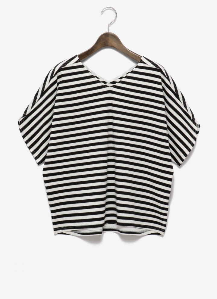 ★プラステ 白黒ボーダー ドルマンVネックカットソー Tシャツ★拍卖