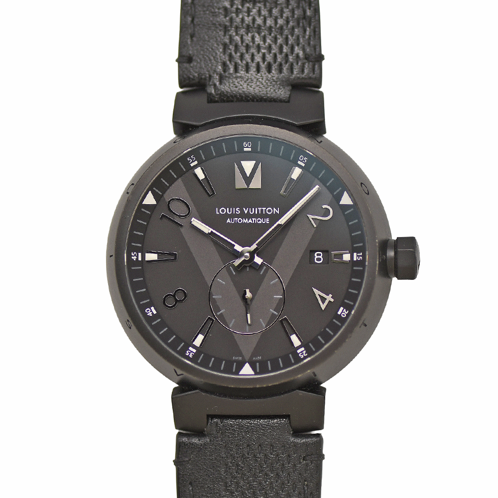 ルイヴィトン LOUISVUITTON タンブール オールブラック オートマティック Q1D22Z 自動巻 スモールセコンド メンズ 男性用 腕時計 中古拍卖