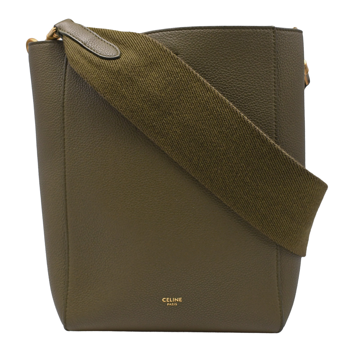 セリーヌ CELINE サングル バケット スモール ショルダーバッグ 189303 レザー カーキ グリーン ゴールド金具 ワンショルダー 肩掛け 中古拍卖