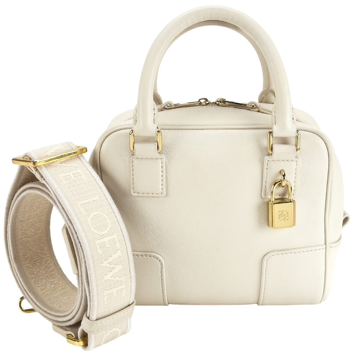 ロエベ LOEWE アナグラム アマソナ16 スクエア A039N21X01 ハンドバッグ 2way ショルダー アンゴラ ホワイト 白 レザー レディース 中古拍卖