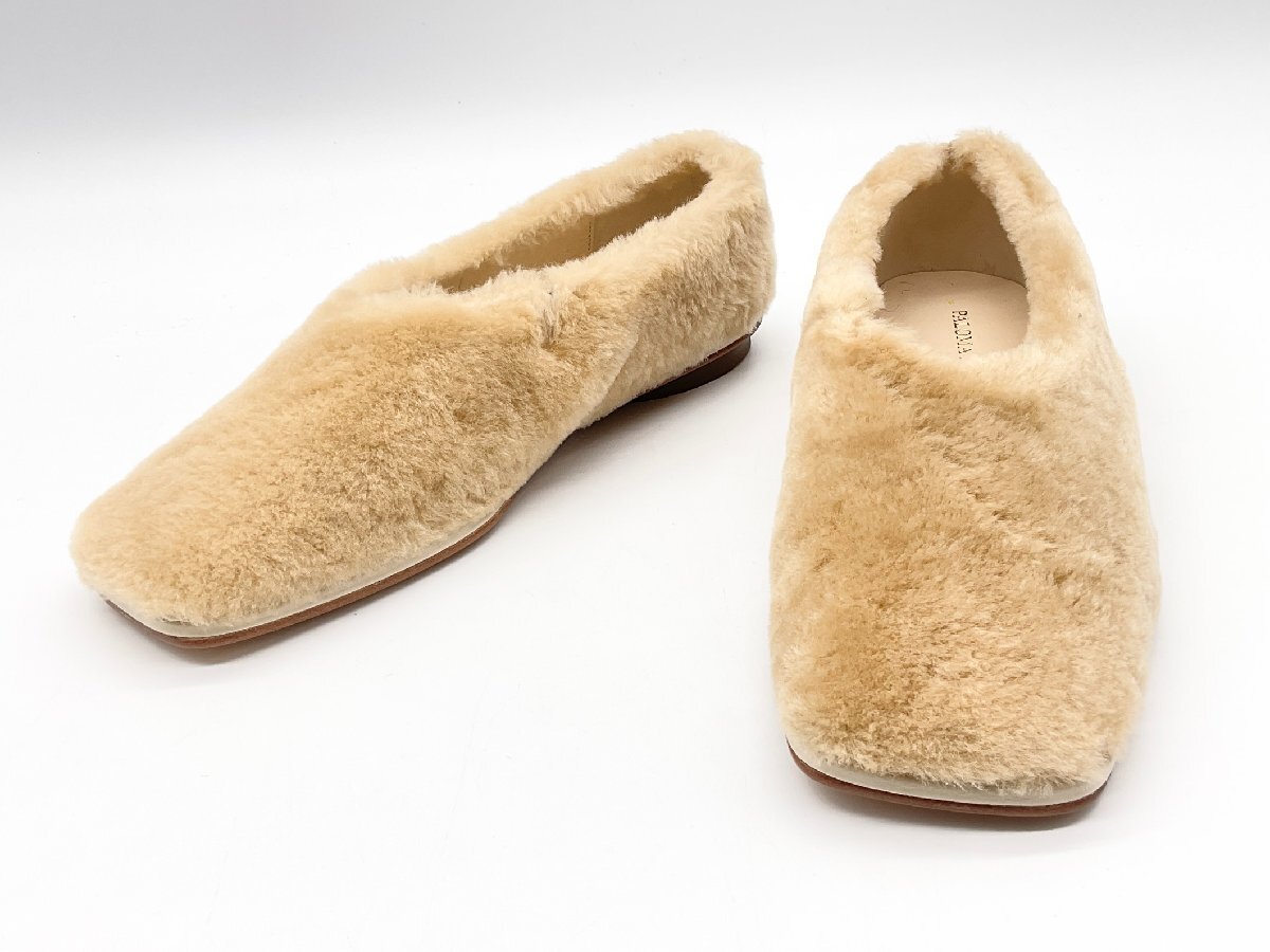 新品 PALOMA BARCELO パルマバルセロ 37 アイボリー ボアスリッポンシューズ バレリーナ拍卖