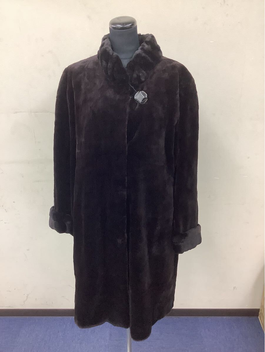 ◯営KU083-A1T80【埼玉発】ロングコート ファーコート ブラック レディースF フリーサイズ お洒落ボタン付 現状品拍卖