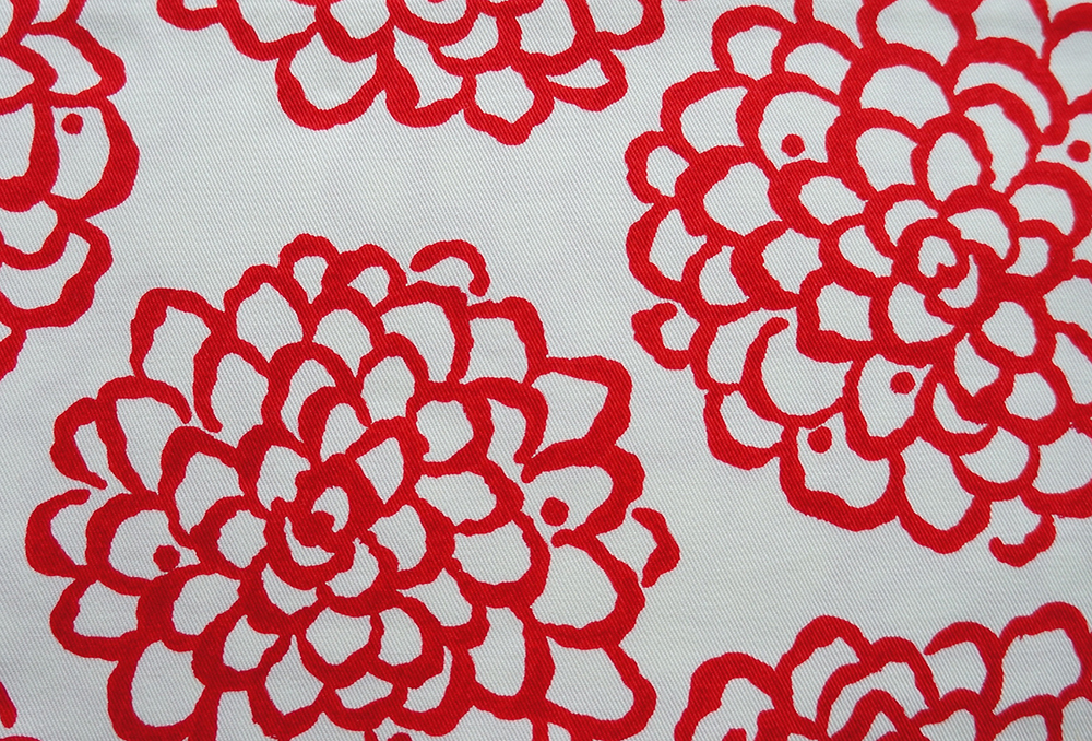 ポンポン菊 白×赤 花柄 リップル COTTONこばやし 日本製 布幅112×30cm 布地拍卖