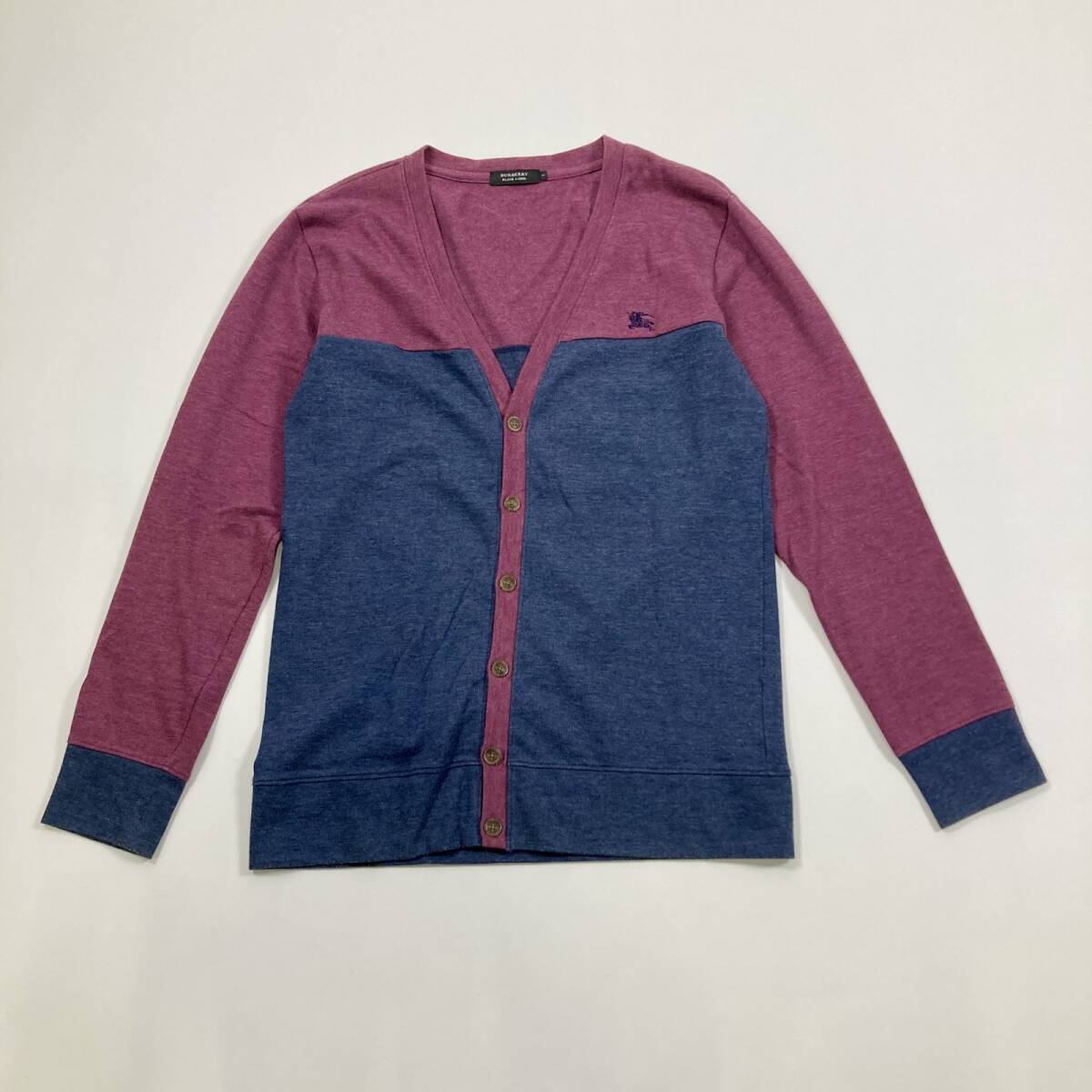 ★ BURBERRY BLACK LABEL バーバリーブラックレーベル カーディガン アウター バイカラー ホース刺しゅう 日本製 サイズ3 メンズ 0.4kg拍卖