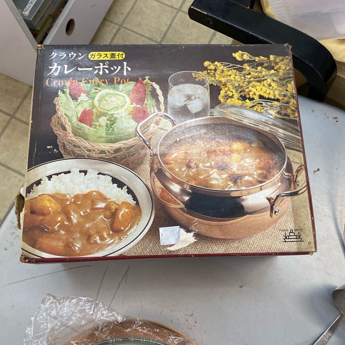 銅製ガラス蓋付カレーポット クラウン ステンレス製レードル付き(未使用品)拍卖