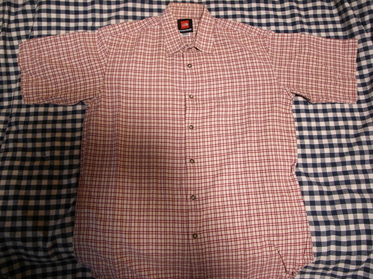 ★ THE NORTH FACE ROCKSOLID ノースフェイス ファブリック MADE IN INDIA コットンシャツ USAサイズL 色赤のチェック柄 中古 ★拍卖