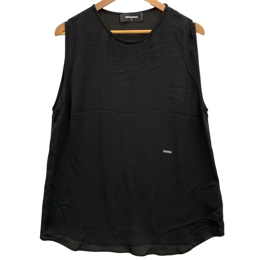 中古◆シャツ ディースクエアード ノースリーブ トップス ロゴプレート シルク100% レディース サイズ44 ブラック DSQUARED2 【AFB6】拍卖