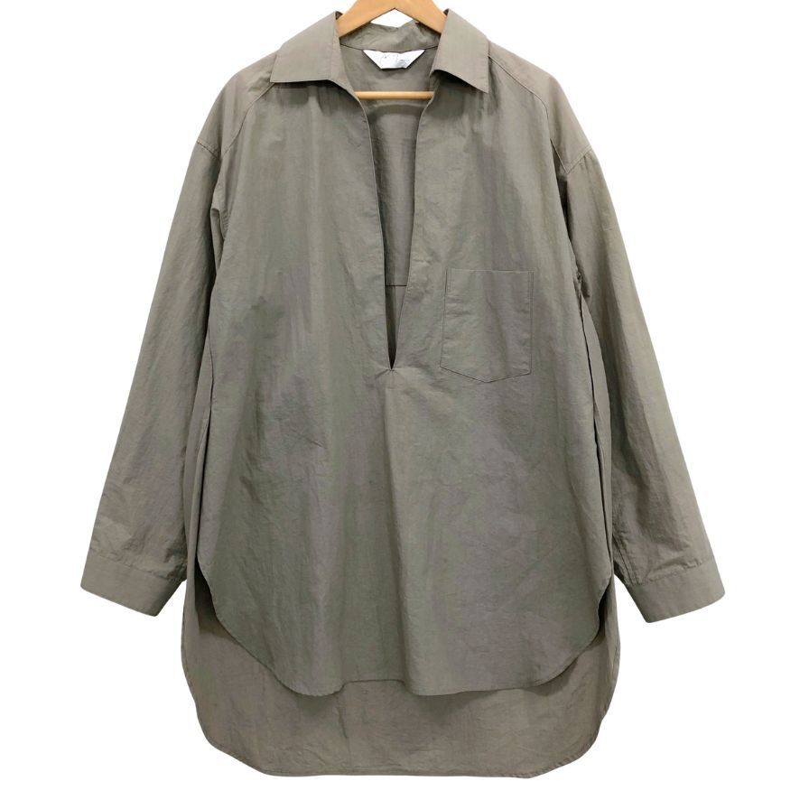 極美品◆シャツ アンセルム スキッパー ロングシャツ 長袖シャツ プルオーバー コットン リネン カーキ サイズ1 Ancellm 【AFB46】拍卖