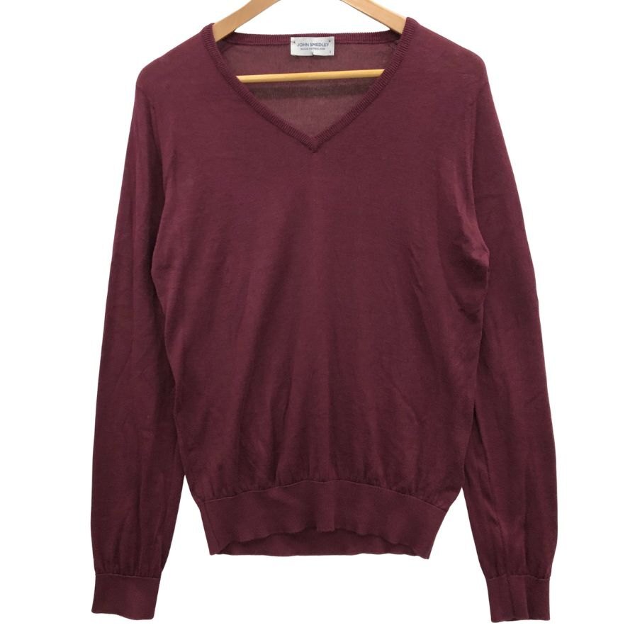 美品◆ニット・セーター ジョンスメドレー ニット ロングスリーブニット Vネック ボルドー メンズ サイズS JOHN SMEDLEY 【AFB14】拍卖