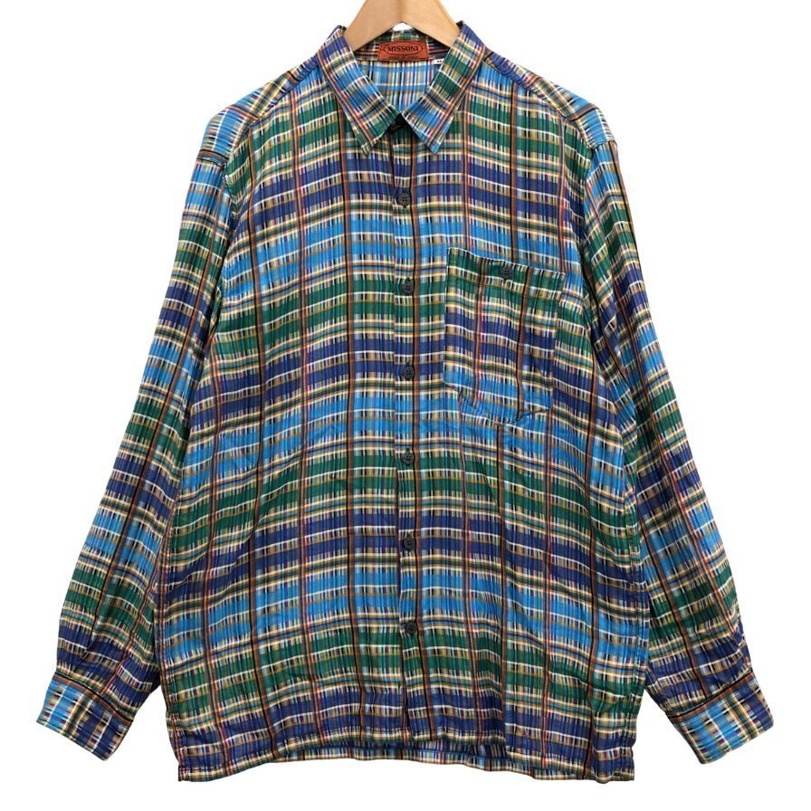 美品◆シャツ ミッソーニ チェックシャツ コットン イタリア製 ブルー メンズ サイズ 48 MISSONI 【AFB18】拍卖