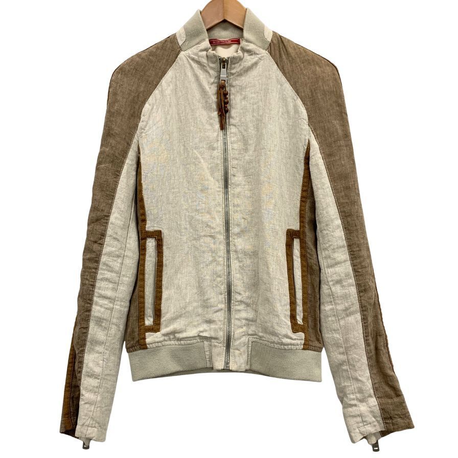 美品◆ブルゾン ザラ デニム クチュール ブルゾン リネン 切替 デザイン ジャケット ジャンパー ベージュ メンズ サイズS【AFB10】拍卖