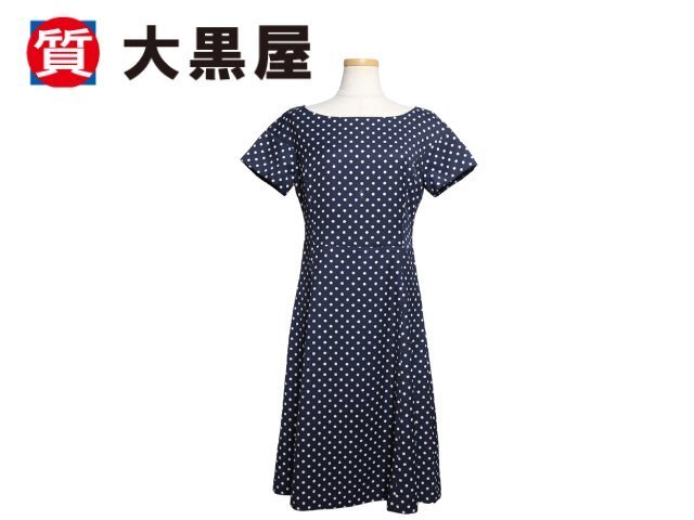 【大黒屋82】mocassin junko shimada モカサンジュンコシマダ ワンピース 半袖 ドット ネイビー ホワイト 衣類 衣料品 レディース拍卖