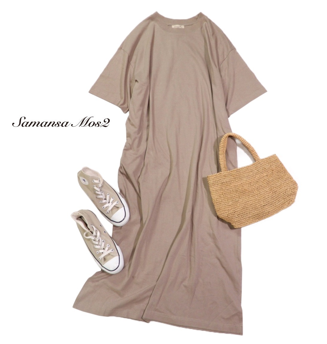 未使用 サマンサモスモス samansa mos2 大人カジュアル☆ ナンバープリント Tシャツ カットソー ワンピース F拍卖
