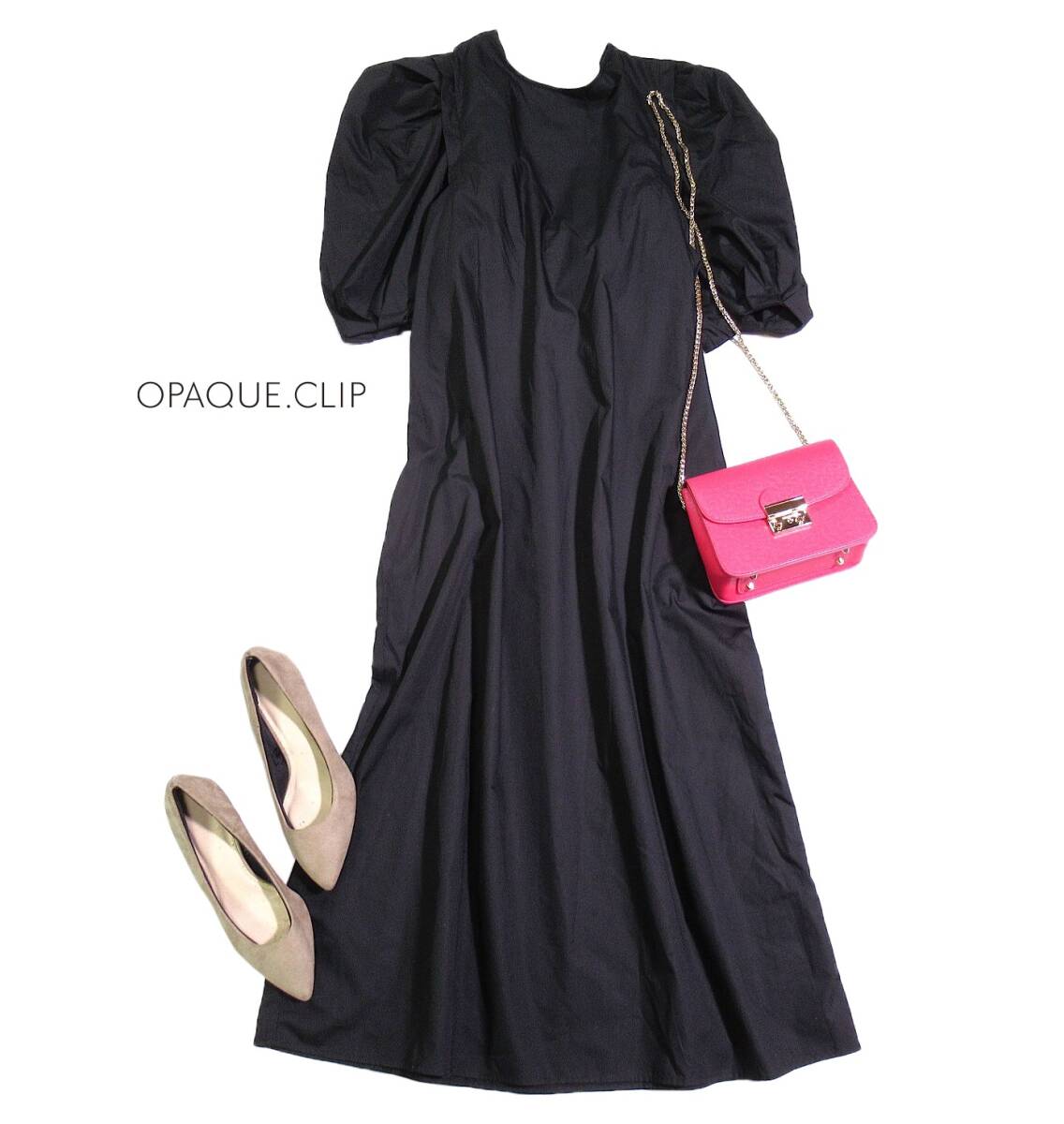 未使用 シー オーぺークドットクリップ C OPAQUE.CLIP 大人可愛い☆ウエストリボン パフスリーブ ワンピース M 38拍卖