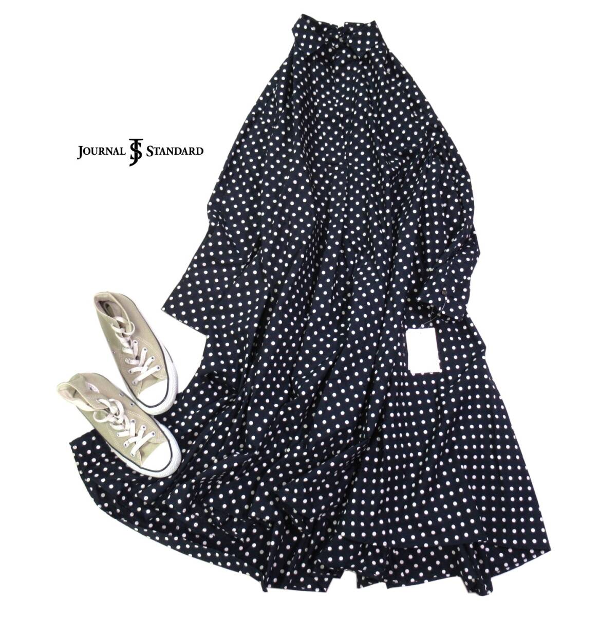 未使用 ジャーナルスタンダード JOURNAL STANDARD 大人可愛い☆後ろレースアップ ドット Aライン テントライン シャツ ワンピース 拍卖