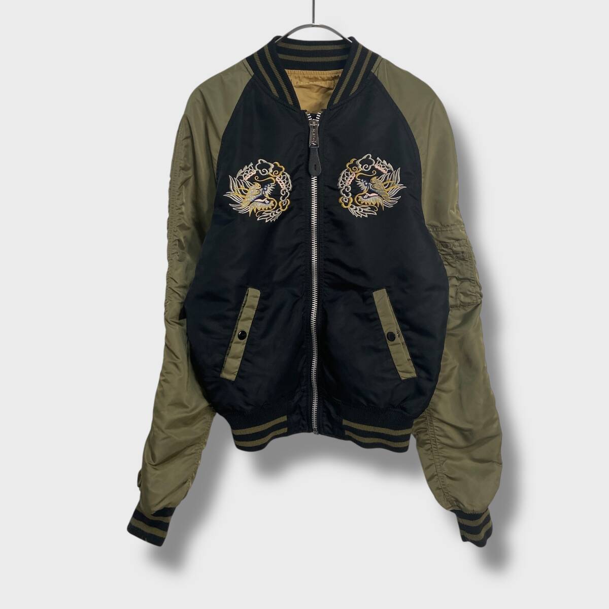 送料無料☆ALPHA INDUSTRIES☆アルファインダストリーズ☆リバーシブルスーベニアジャケット☆MA-1☆龍☆鷹☆スリムフィット☆XS☆G25M拍卖
