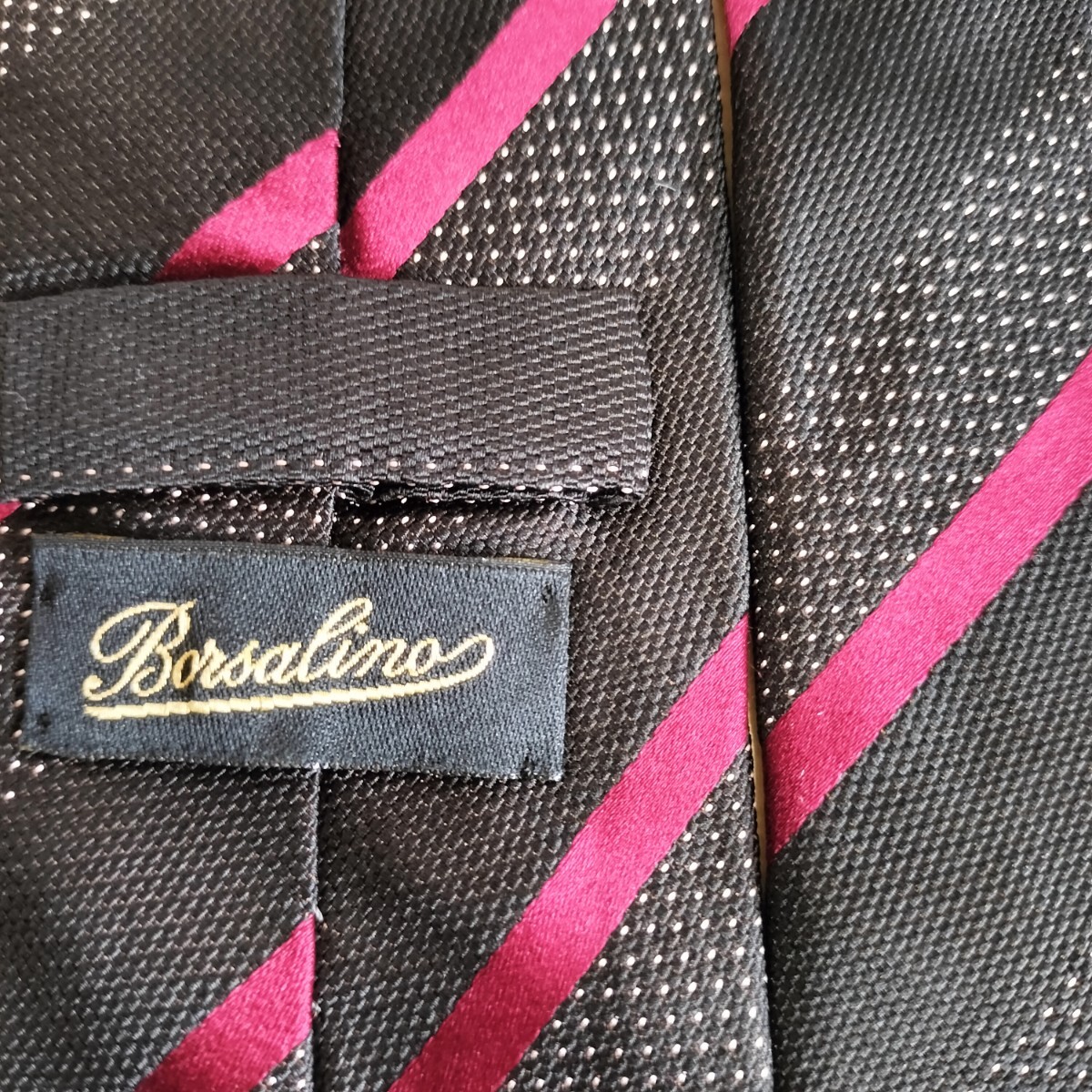 Borsalino(ボルサリーノ)黒ピンクストライプネクタイ拍卖