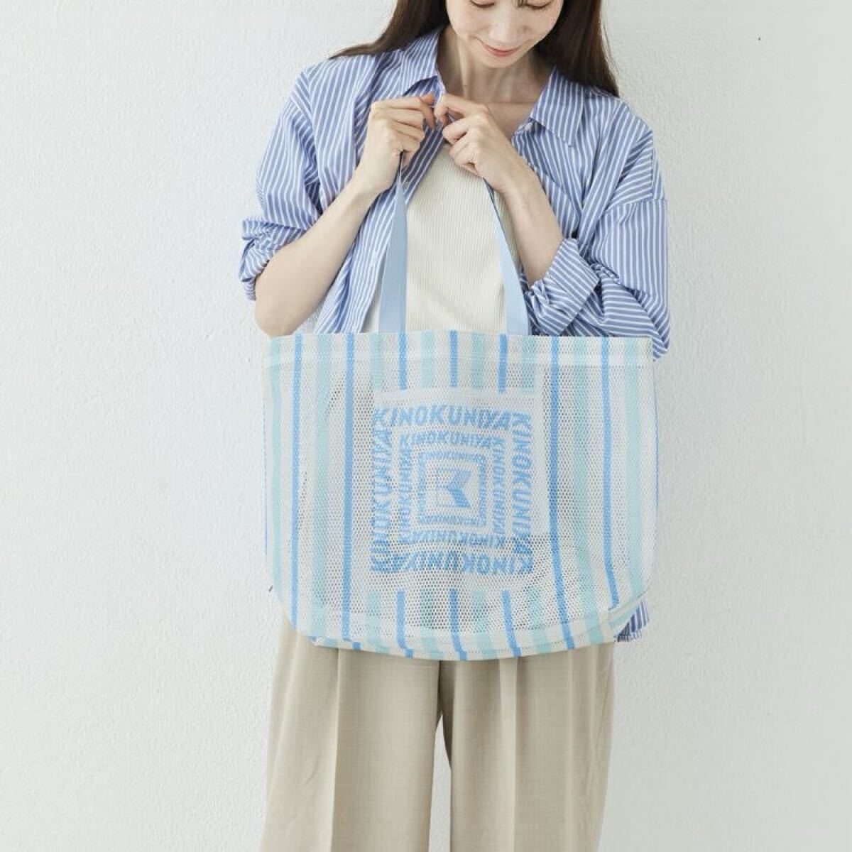 【新品】紀ノ国屋 メッシュバッグ ライトブルー拍卖