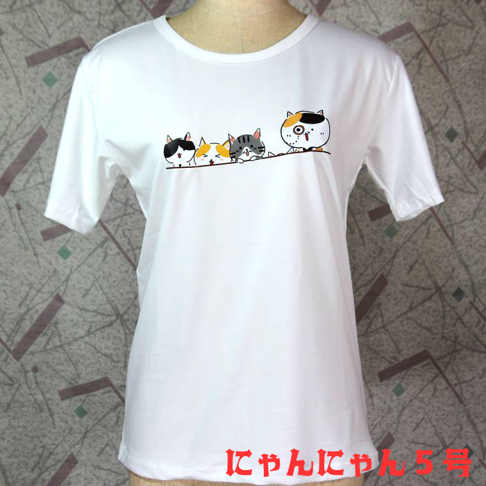 ◆猫が好き◆送料無料★猫好き必見!可愛らしいデザインの猫Tシャツ にゃんにゃん5号 かわいいイラスト 親子で散歩ネコ 白 サイズ:L拍卖