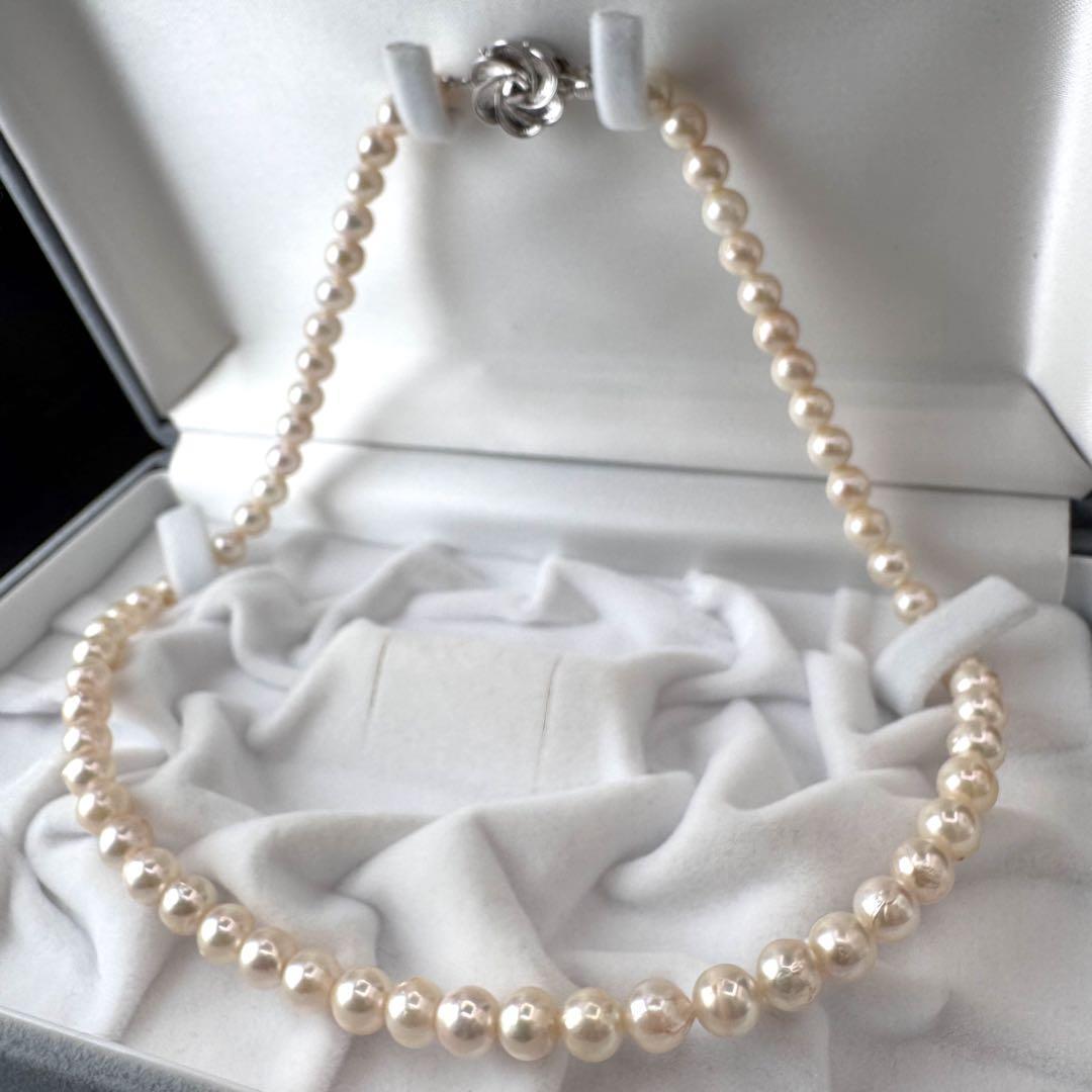 【テリ強】本真珠 パール アコヤ ネックレス 約6.0-6.5mm 約43cm 約26g SILVER刻印拍卖