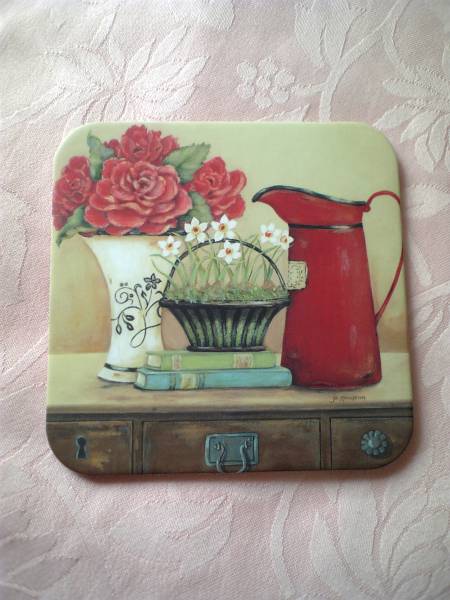 Legacy USA ☆;*♪コースター4枚組☆;*赤いピッチャー・花♪拍卖