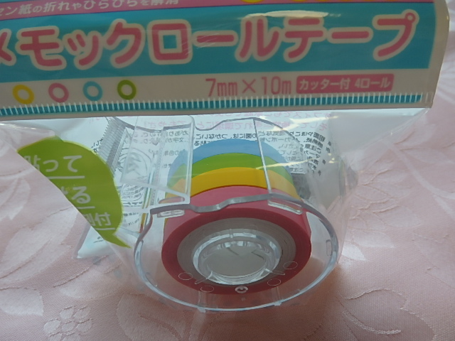 ヤマト☆ メモックロールテープ付箋 半透明フィルムタイプ4色 カッター付き拍卖